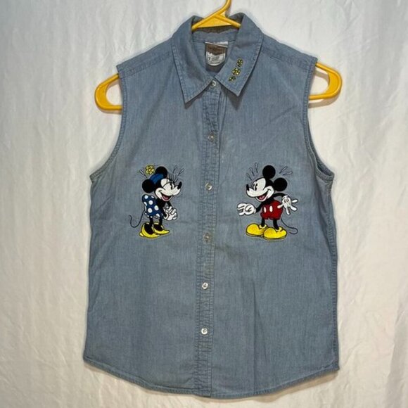 Vintage Disney Store Sleeveless Denim Button-Up Shirt – Size Small - Picture 3 of 7